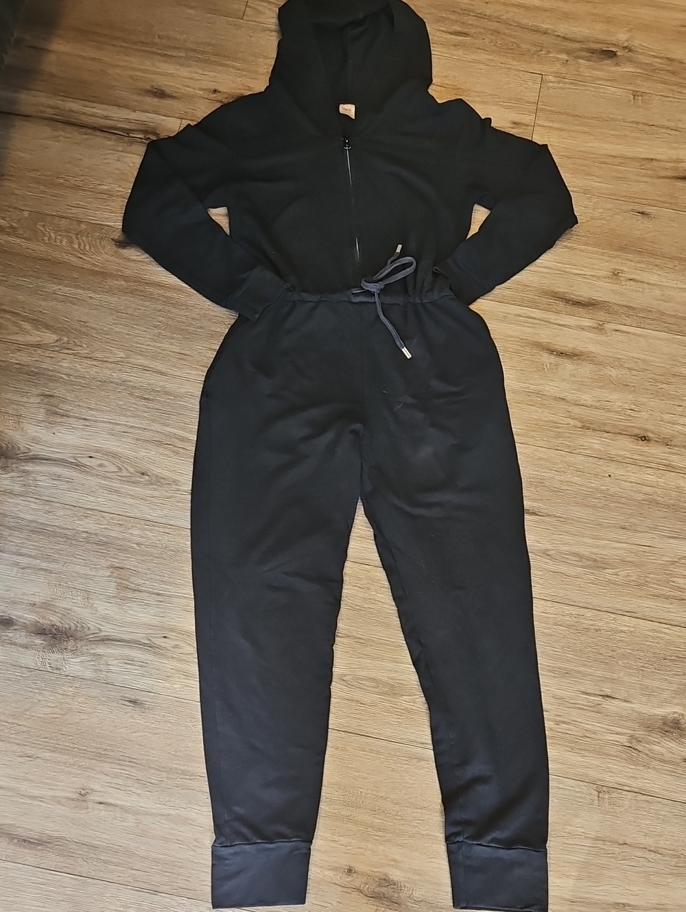 Smash + Tess Black Hooded Zip-Front Drawstring Jumpsuit - Size Small